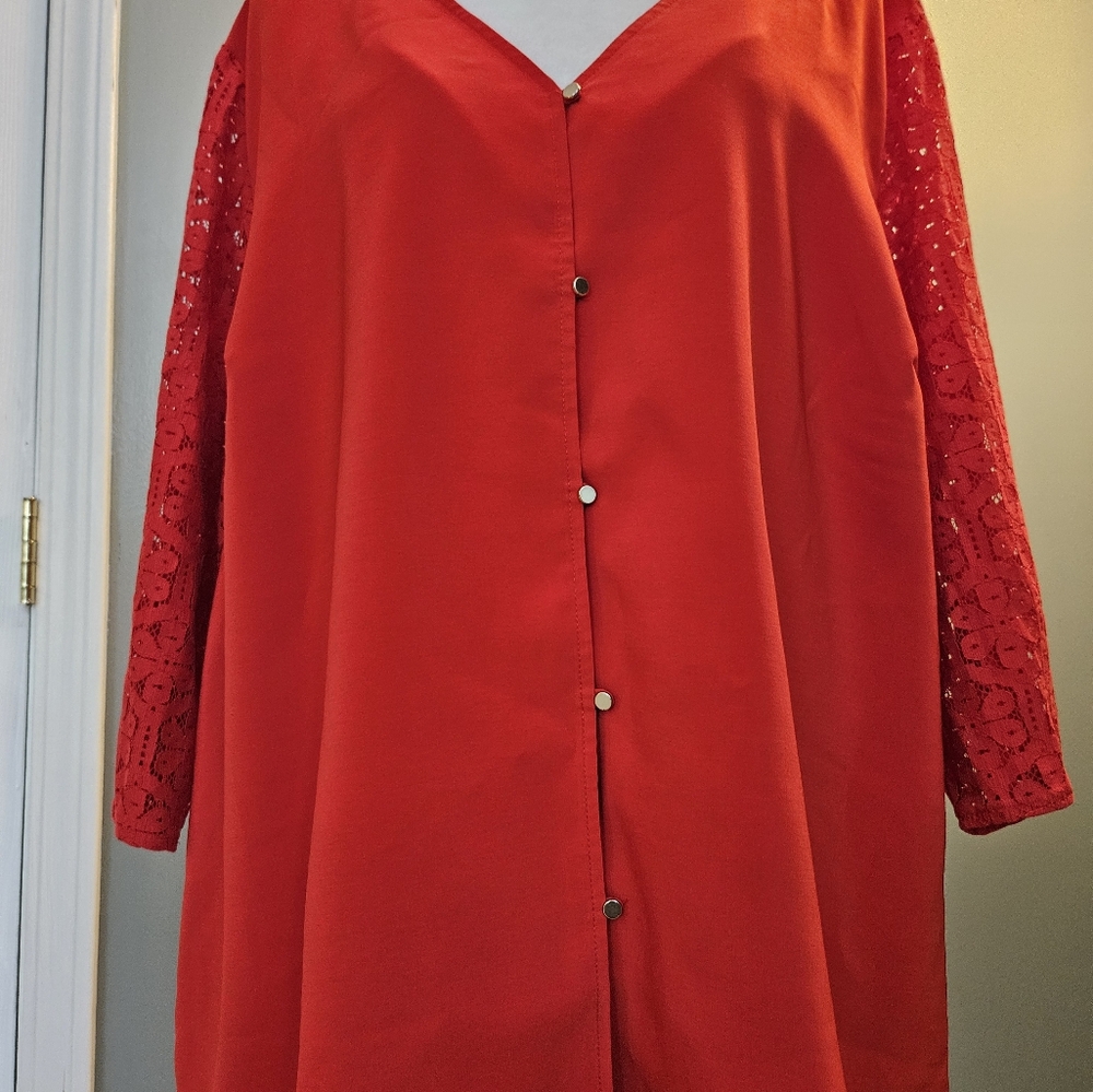 The Limited Red Lace Sleeve Blouse Women's Size 2x New With Tags - Picture 11 of 14